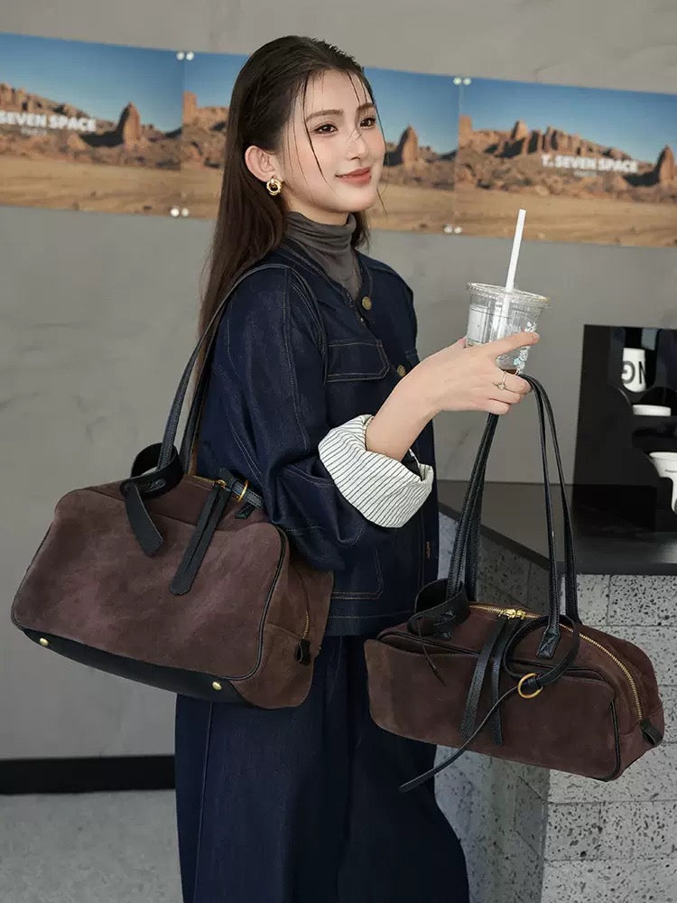 M393 suede boston handbags