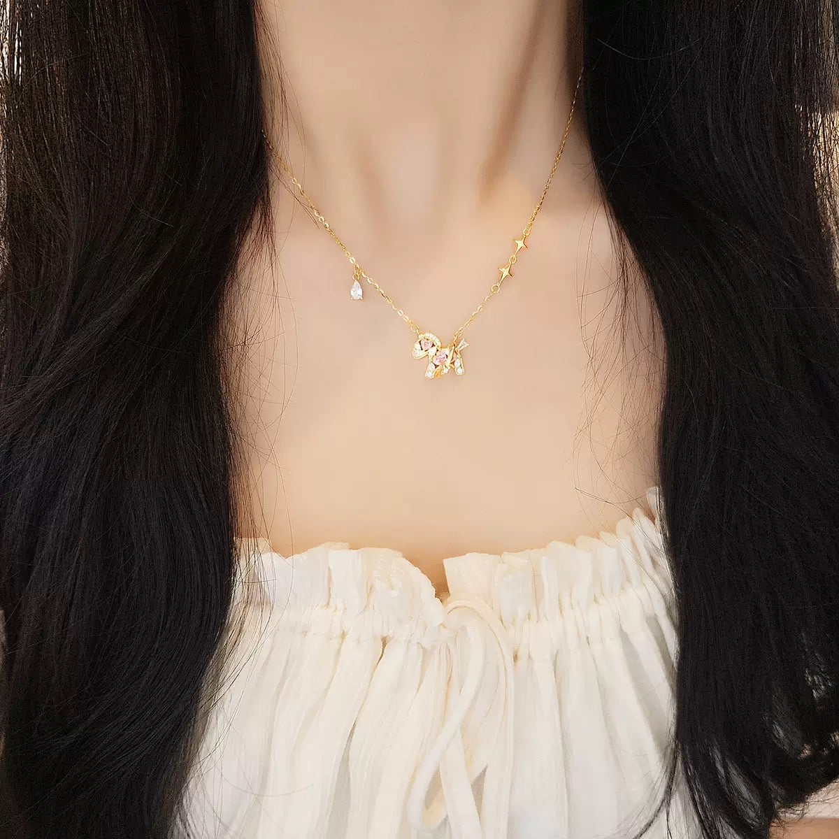 M377 lovely 925silver horse necklace